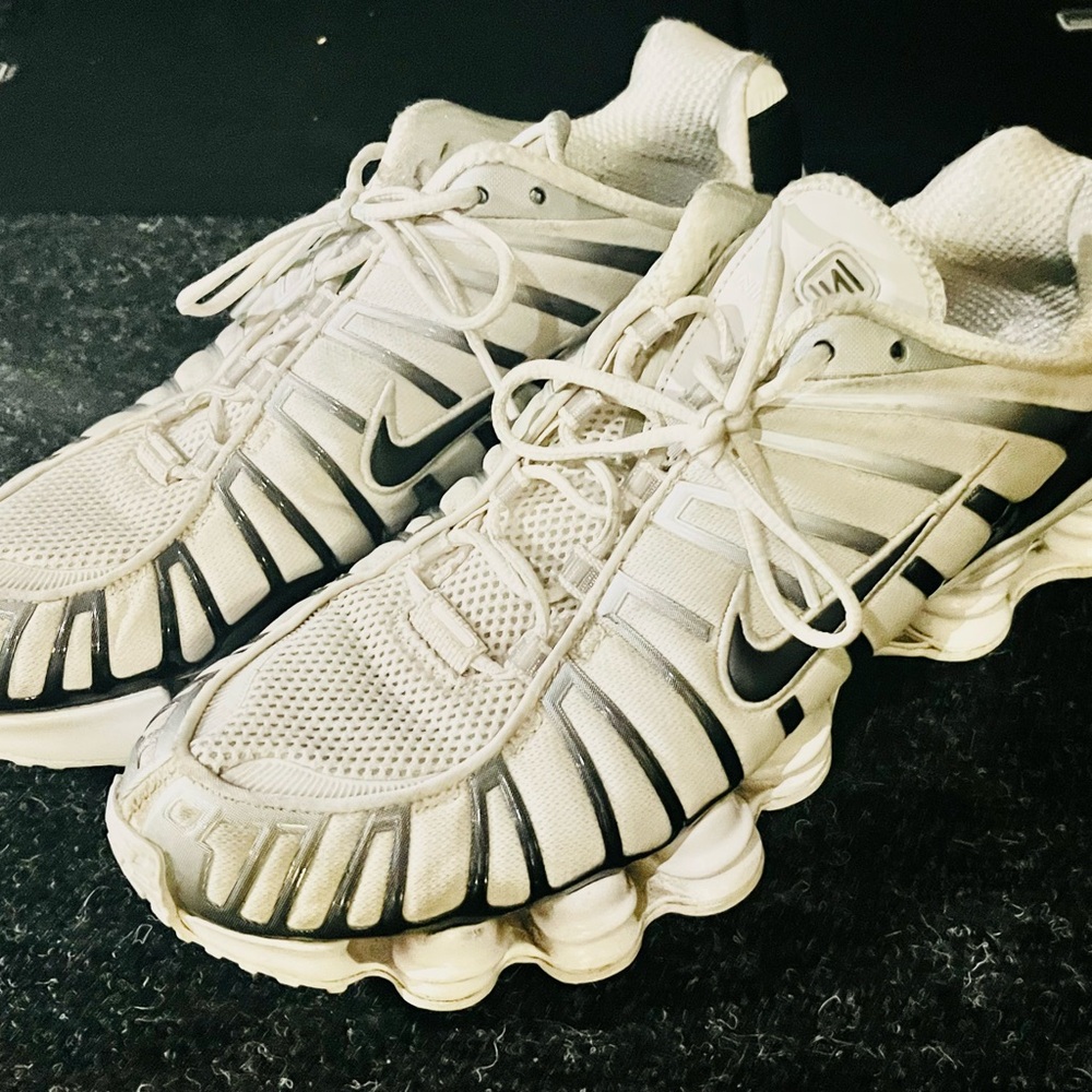 Nike White and Gray Shox Sneakers